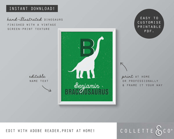 Dinosaur Alphabet A-Z Printable Wall Art (Green)