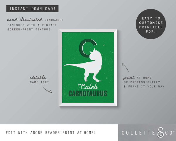 Dinosaur Alphabet A-Z Printable Wall Art (Green)