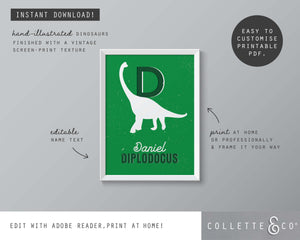 Dinosaur Alphabet A-Z Printable Wall Art (Green)