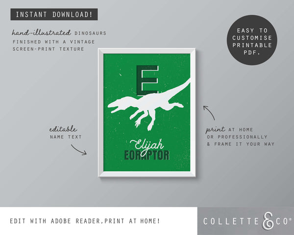 Dinosaur Alphabet A-Z Printable Wall Art (Green)