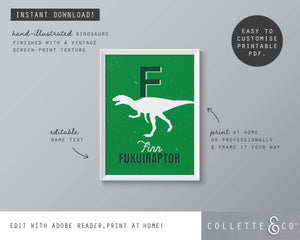 Dinosaur Alphabet A-Z Printable Wall Art (Green)