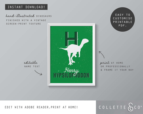 Dinosaur Alphabet A-Z Printable Wall Art (Green)
