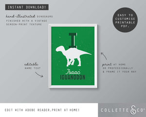 Dinosaur Alphabet A-Z Printable Wall Art (Green)