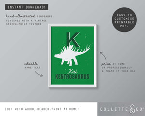 Dinosaur Alphabet A-Z Printable Wall Art (Green)