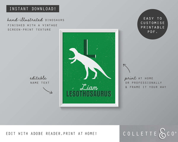 Dinosaur Alphabet A-Z Printable Wall Art (Green)