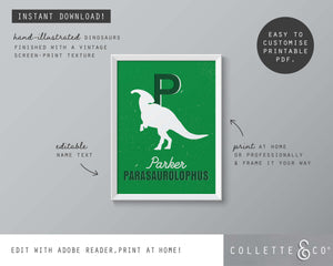 Dinosaur Alphabet A-Z Printable Wall Art (Green)