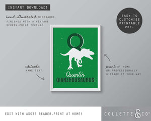 Dinosaur Alphabet A-Z Printable Wall Art (Green)