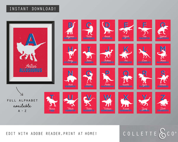 Dinosaur Alphabet A-Z Printable Wall Art