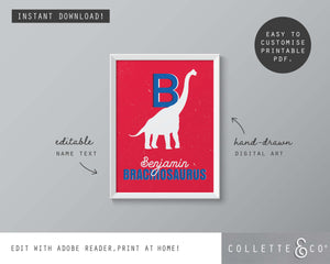 Dinosaur Alphabet A-Z Printable Wall Art