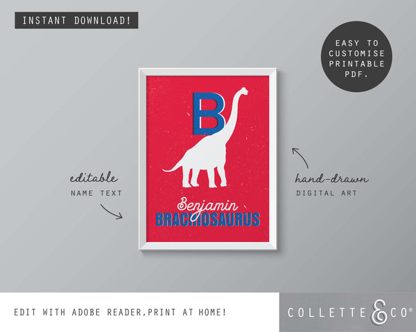 Dinosaur Alphabet A-Z Printable Wall Art