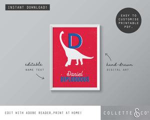 Dinosaur Alphabet A-Z Printable Wall Art