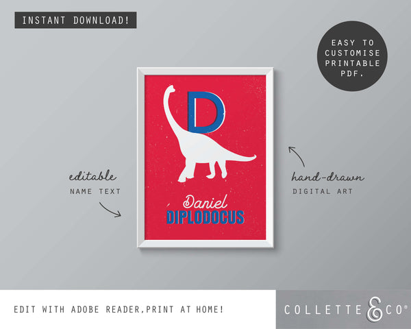 Dinosaur Alphabet A-Z Printable Wall Art