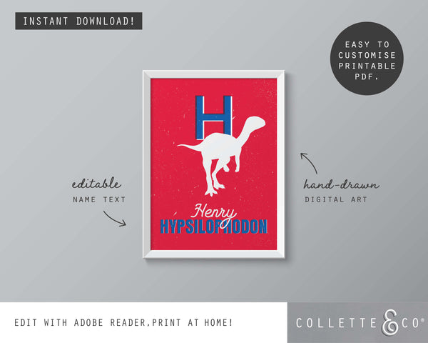Dinosaur Alphabet A-Z Printable Wall Art