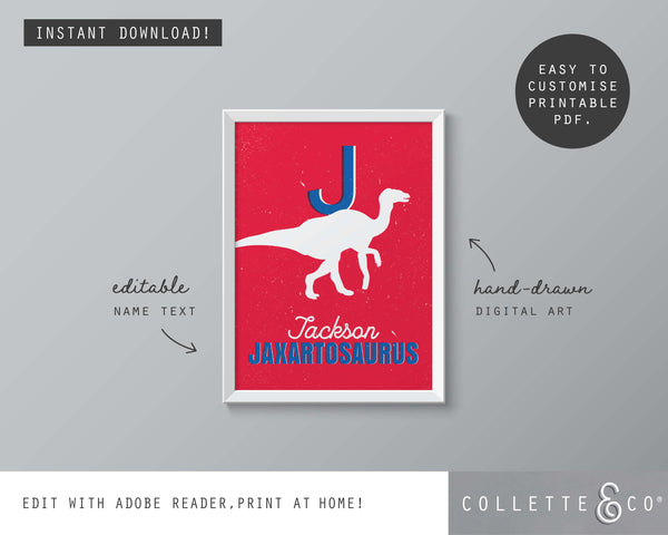 Dinosaur Alphabet A-Z Printable Wall Art