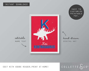 Dinosaur Alphabet A-Z Printable Wall Art