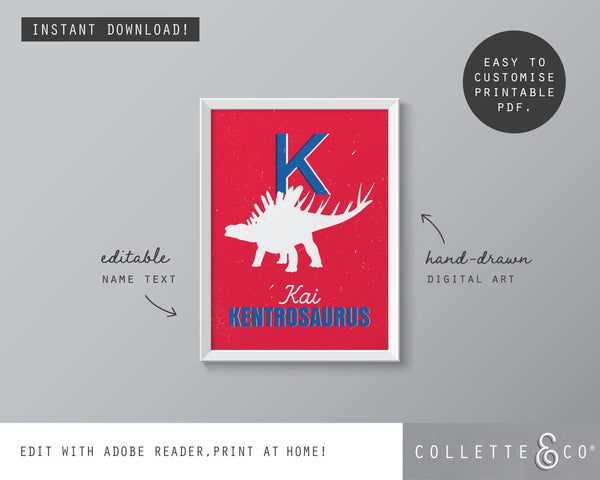 Dinosaur Alphabet A-Z Printable Wall Art