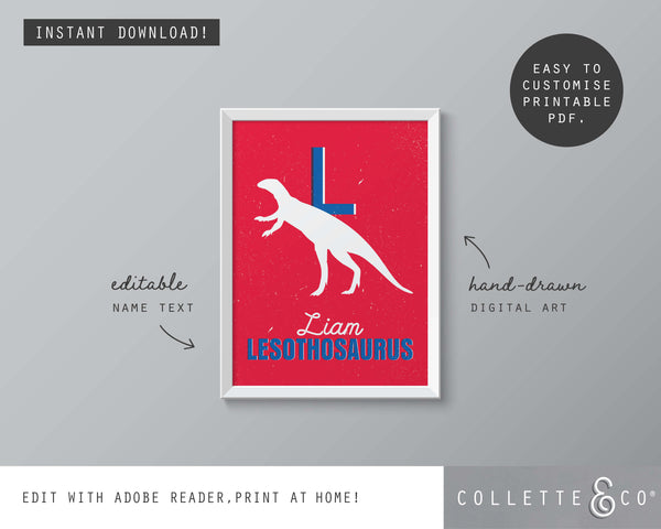 Dinosaur Alphabet A-Z Printable Wall Art