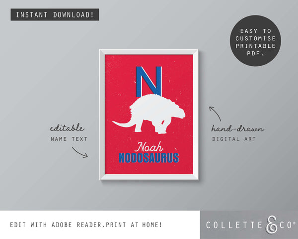 Dinosaur Alphabet A-Z Printable Wall Art