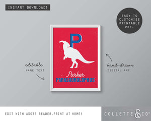 Dinosaur Alphabet A-Z Printable Wall Art