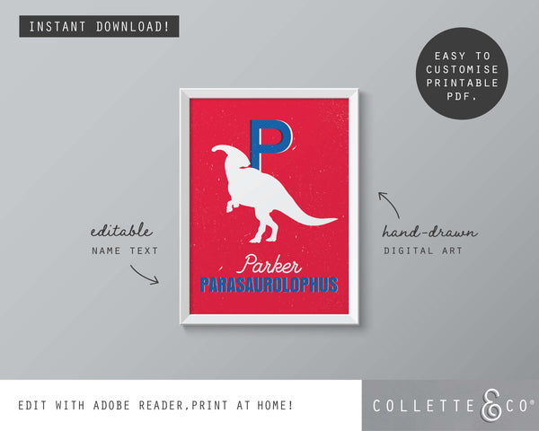 Dinosaur Alphabet A-Z Printable Wall Art