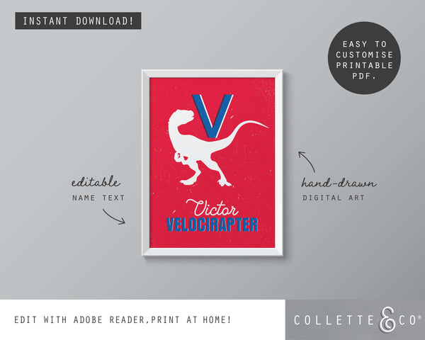Dinosaur Alphabet A-Z Printable Wall Art