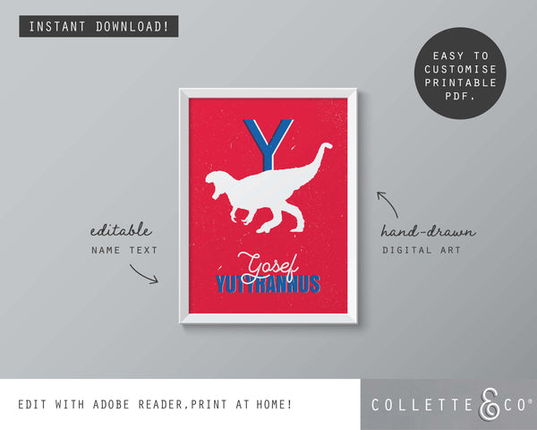 Dinosaur Alphabet A-Z Printable Wall Art
