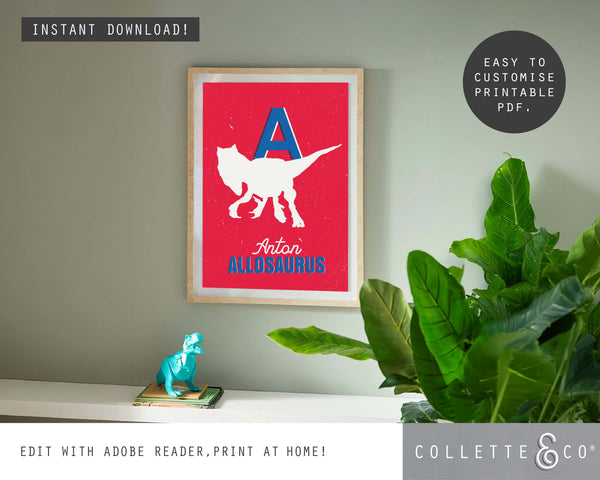 Dinosaur Alphabet A-Z Printable Wall Art