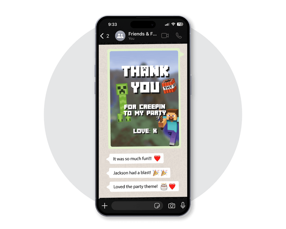 FREE Minecraft Party Thank You Card
