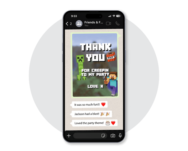 FREE Minecraft Party Thank You Card