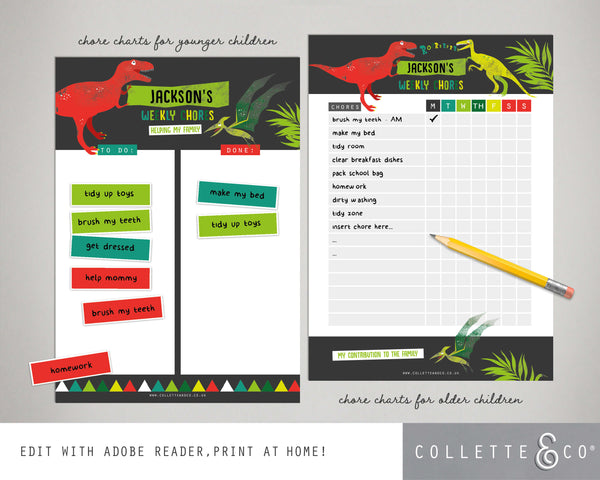 Dinosaur Kids Chore Chart