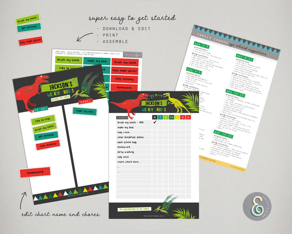 Dinosaur Kids Chore Chart 02