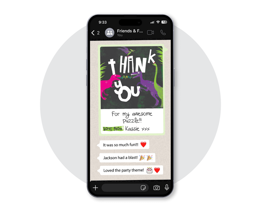 Dinosaur Pink Digital Party Thank You Card