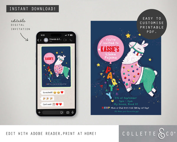 Llama Digital Party Invitation 02