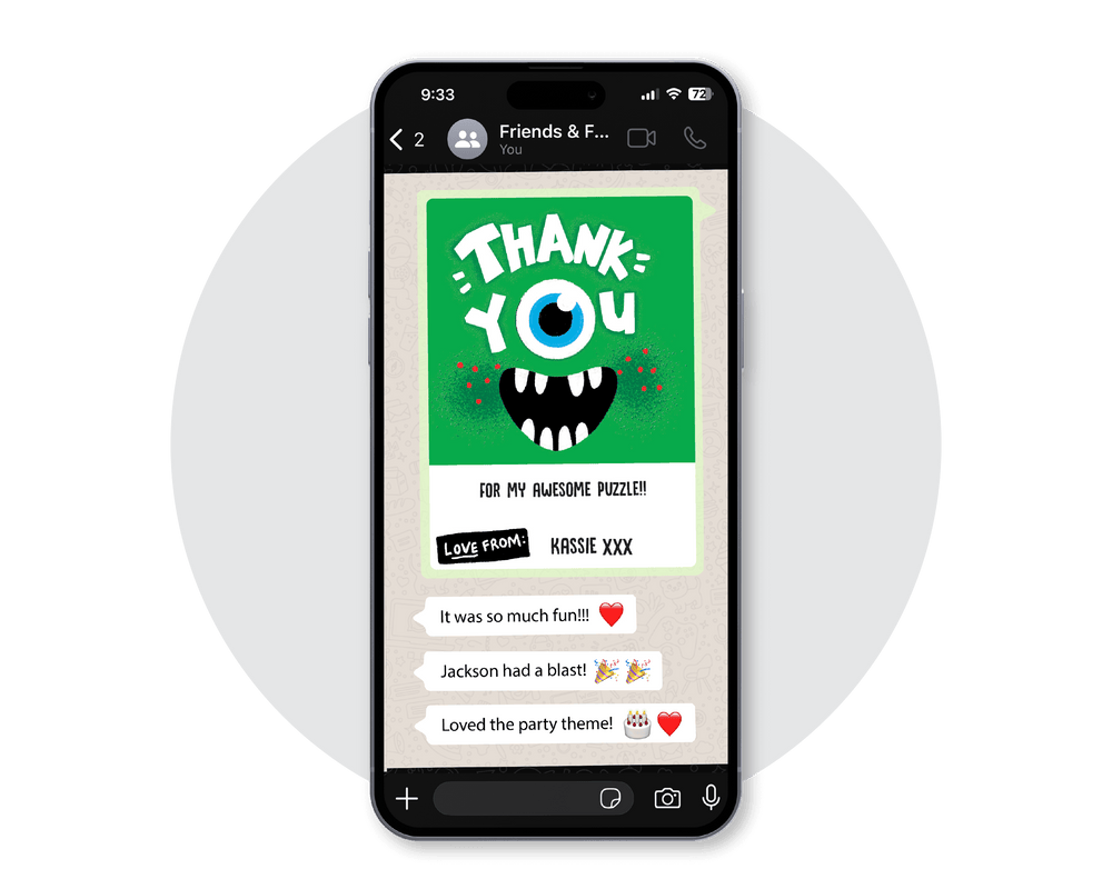 Monster Digital Party Thank you Card