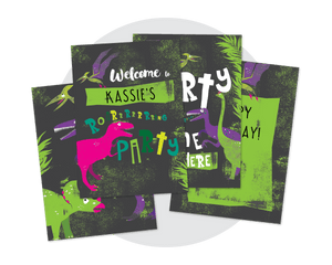 Pink Dinosaur Party Printable Posters