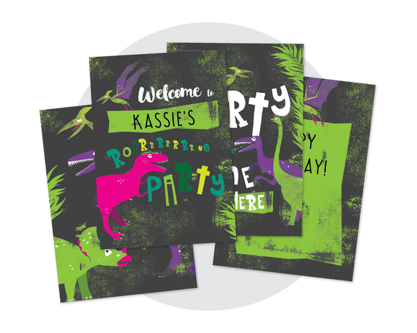 Pink Dinosaur Party Printable Posters