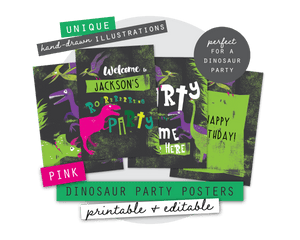 Pink Dinosaur Party Printable Posters