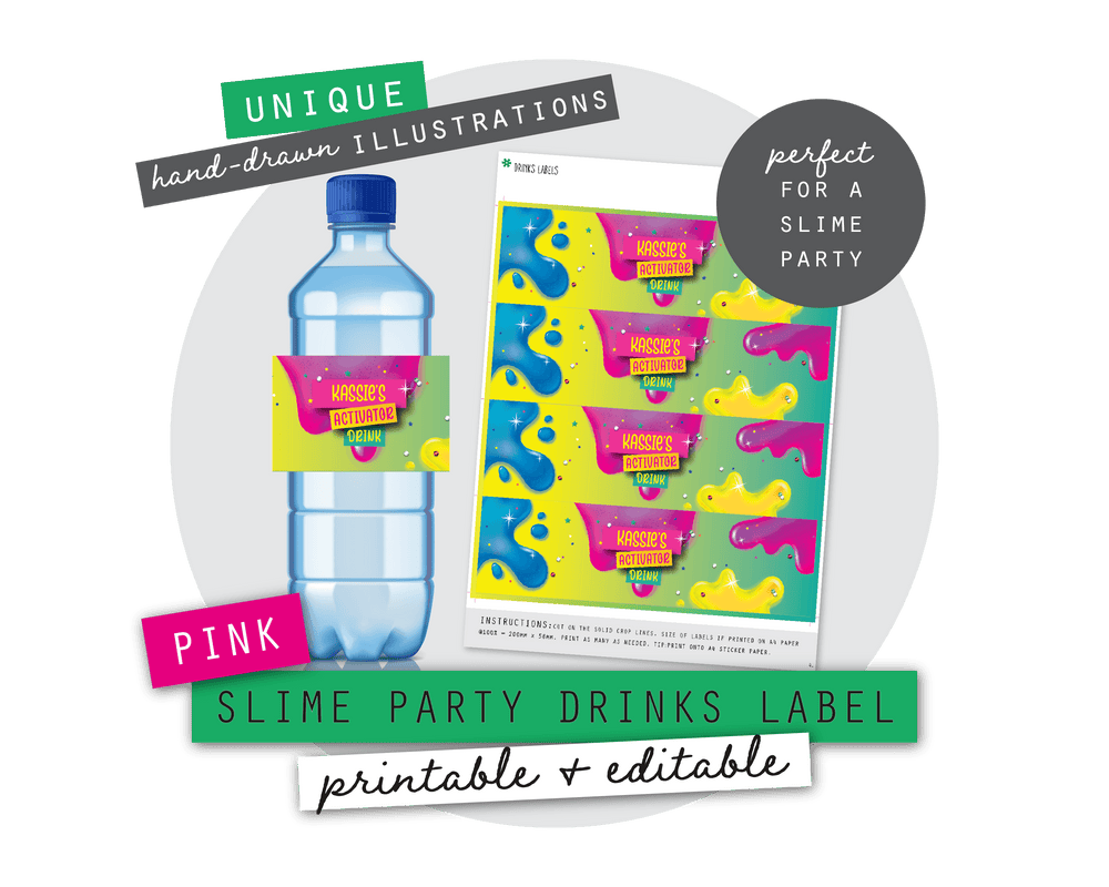 Pink Slime Party Printable Drinks Label