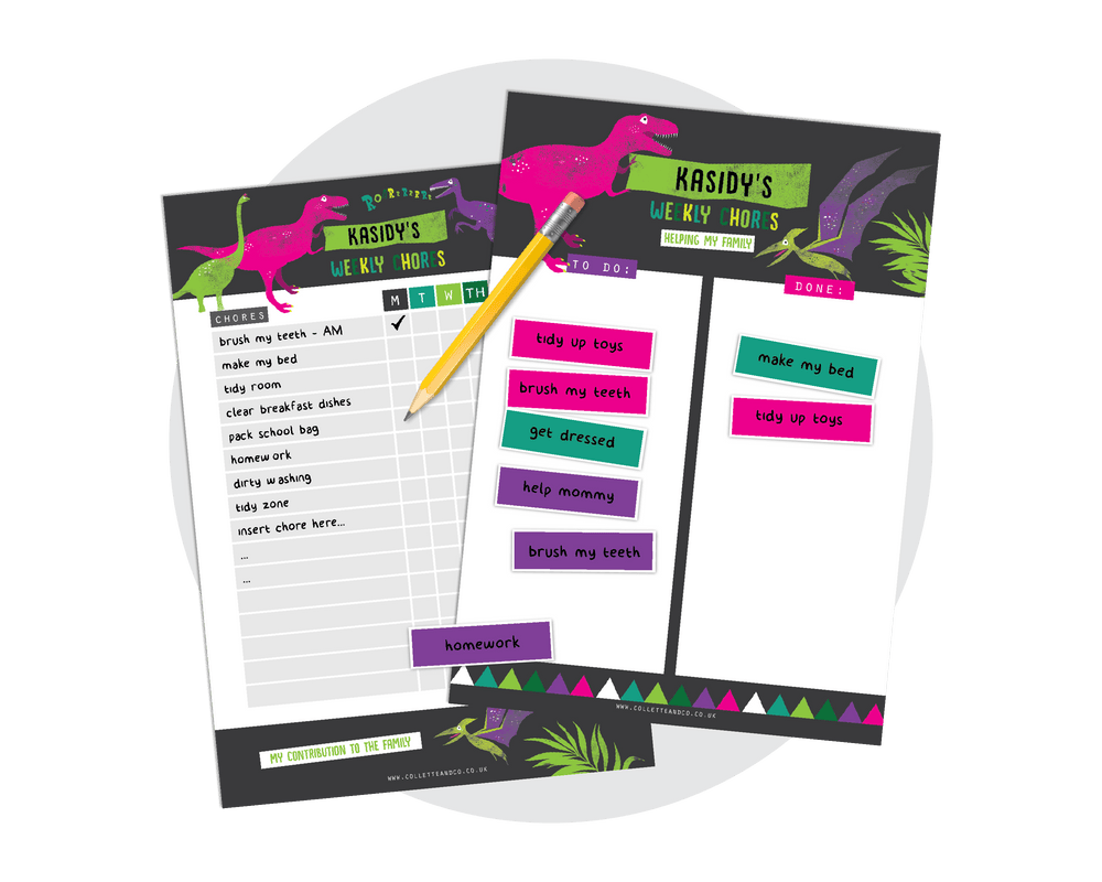Pink Dinosaur Printable Chore Charts