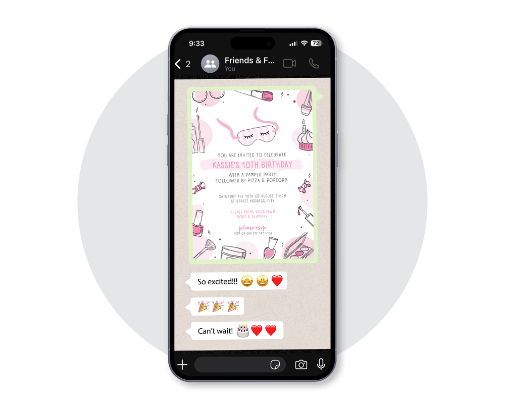 Pamper Digital Party Invitation