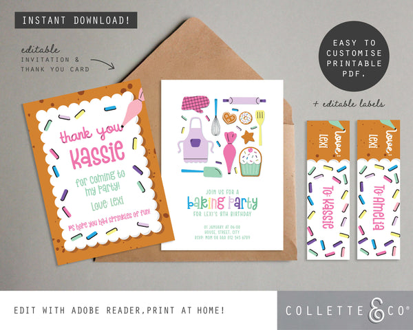 Printable Baking Invitation & Thank You Card