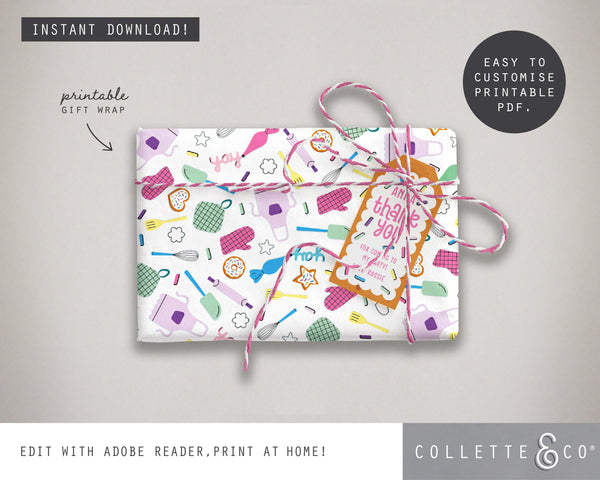 Printable Baking Wrapping Paper & Gift Tag 03