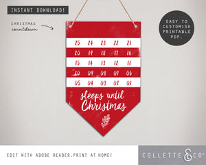 Printable Christmas Countdown Flag