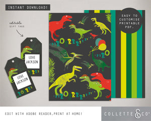Printable Dinosaur Wrapping Paper & Gift Tag 02