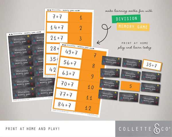 Printable Division Memory Game