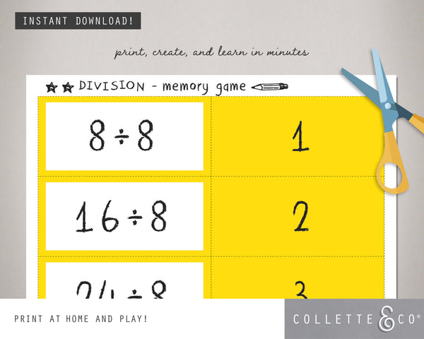 Printable Division Memory Game 03