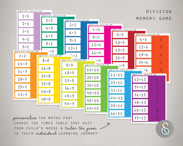 Printable Division Memory Game 07