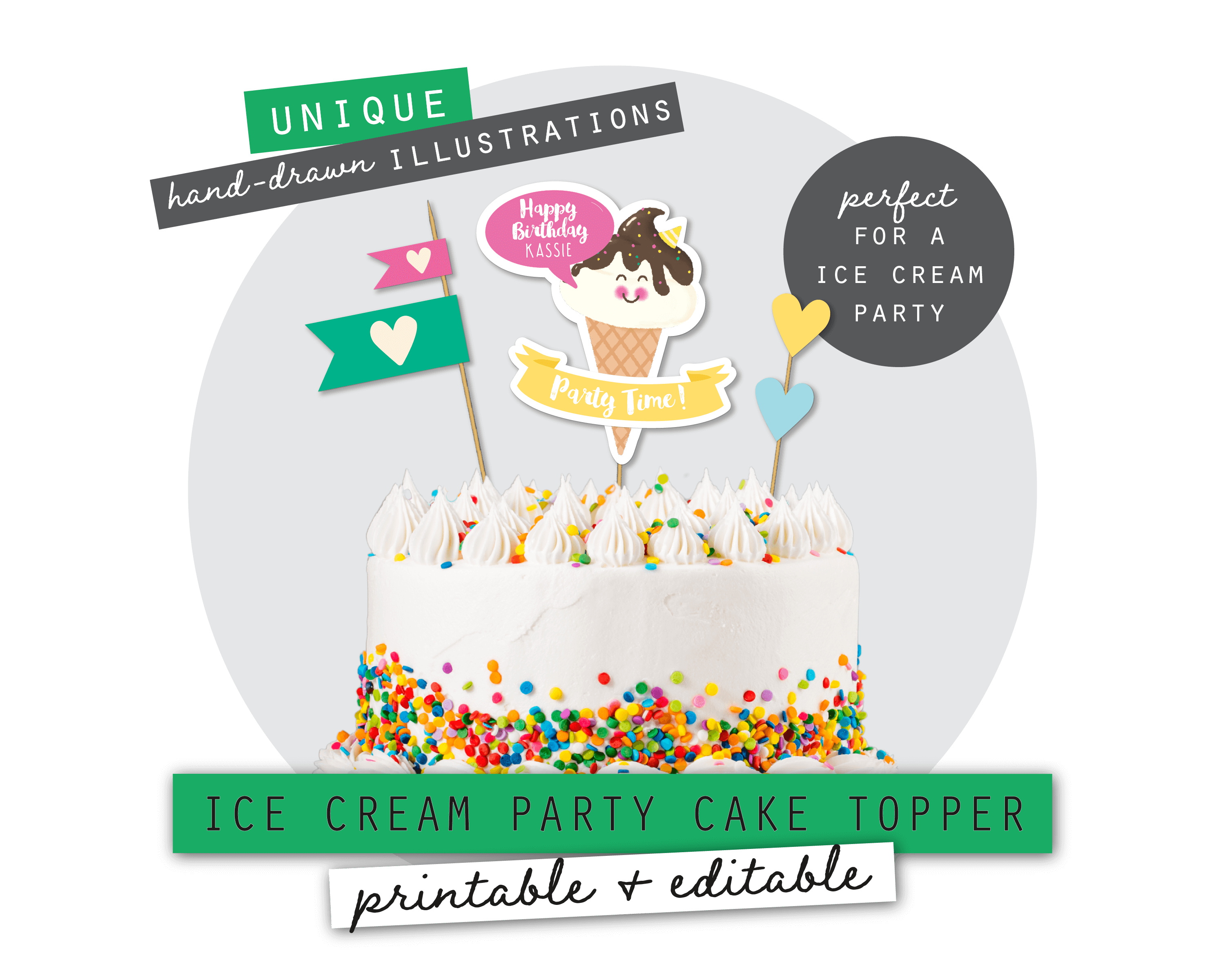 Ice Cream Party Printable Cake Topper