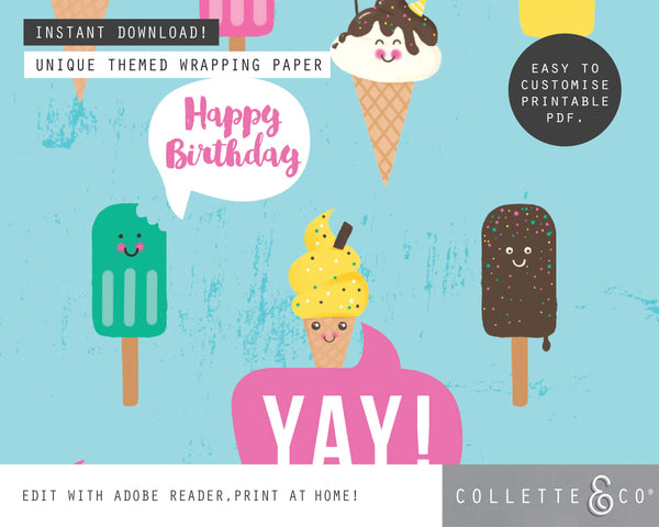 Printable Ice Cream Wrapping Paper 03