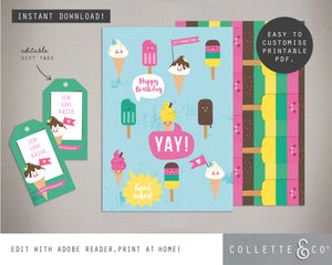 Printable Ice Cream Wrapping Paper & Gift Tag